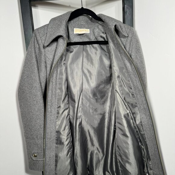 Michael Kors Gray Wool Blend Zip-Up Coat with Gold Hardware - Picture 9 of 12